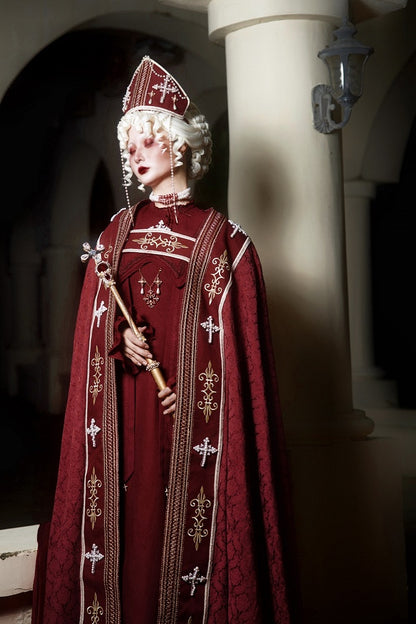 Cross Decorated Details Lolita Cloak and Wine Embroidery Red Nun