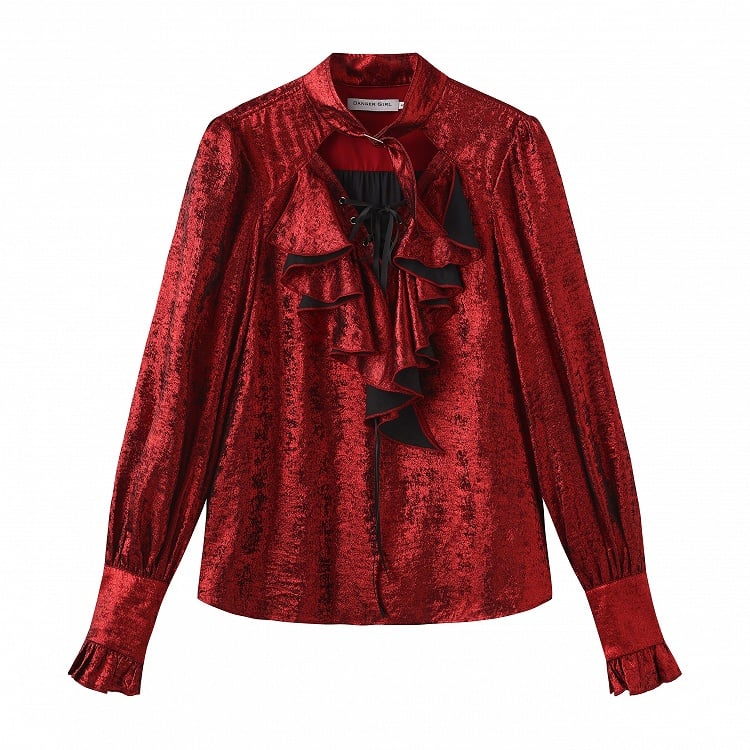 Cascading Ouji Sleeves Red Long Ruffle Pirate Lolita Shirt Bodice Vibes