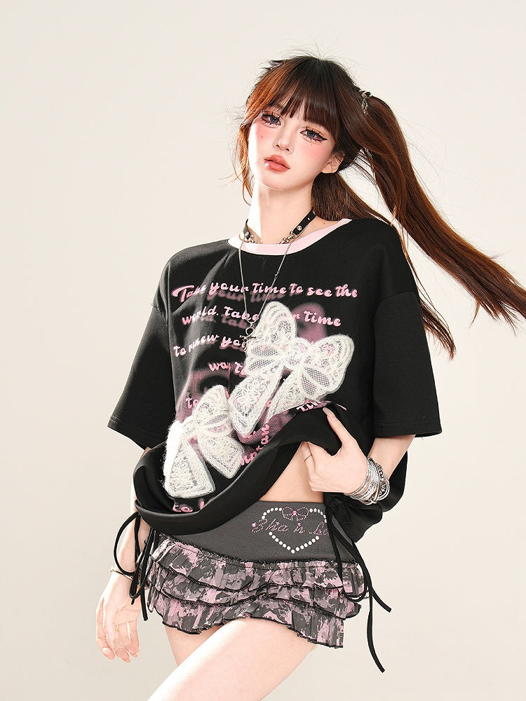 スカート ティアード ミニ ウエスト ハート ラインストーン グラマラス パープル ロー