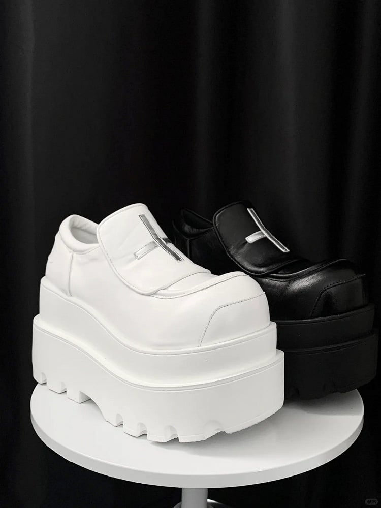 White Platform Fit Motif Design Shoes Slip-in Cross Punk with
