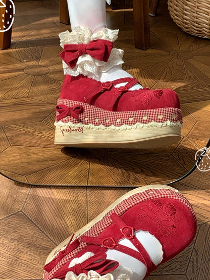 Lolita Strap at Closures - Trimmed Red Platforms Lace Ankle Strawberry Sweet Velcro