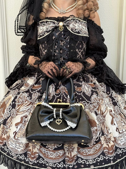 Onyx Pearl and Bow Embellished Lolita Purse - Sheep Puff Bag