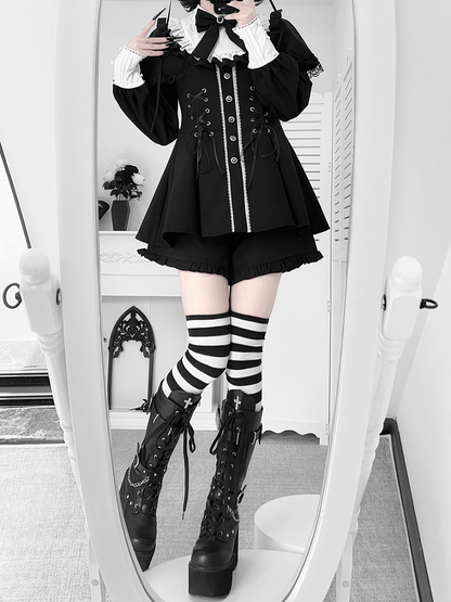Black Dress Jirai Cape Tie Set Lace-Up Bow Matching + Design Long-Sleeve Shorts Kei