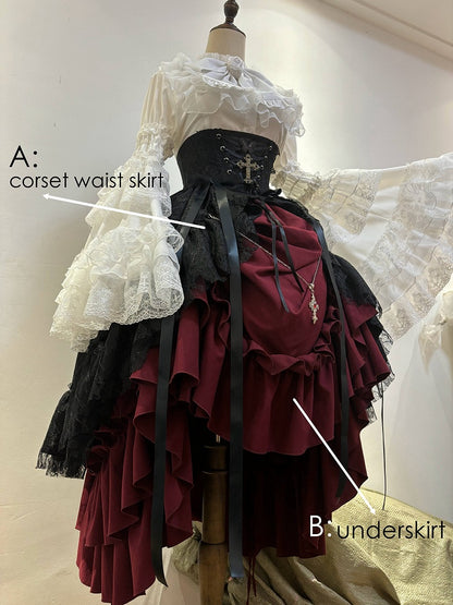 White Gothic Lolita Boned Corset Waist Skirt with Drawstring - Nightingale Girl