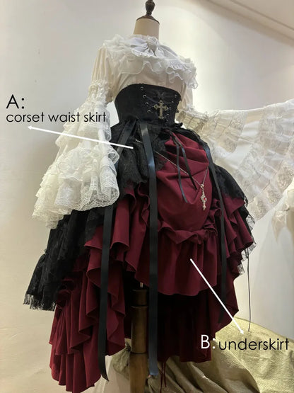 Schwarzes Lolita-Korsett mit hoher Taille und Kordelzug / Gothic-Rock mit Stäbchen