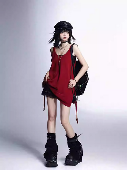 ビスチェタンクトップ ブラック グラマラス レッド サイドスリット ヴィンテージ セット トップス付き