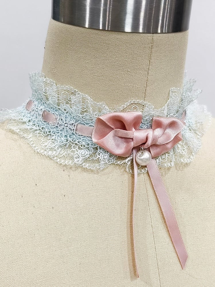Bow Pink Choker Green Lace Lolita Apricot /