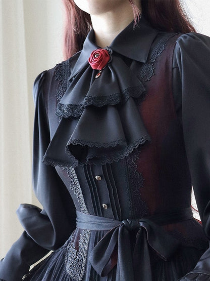 Gothic Rose Lolita with Red Brooch Rhinestone Accents