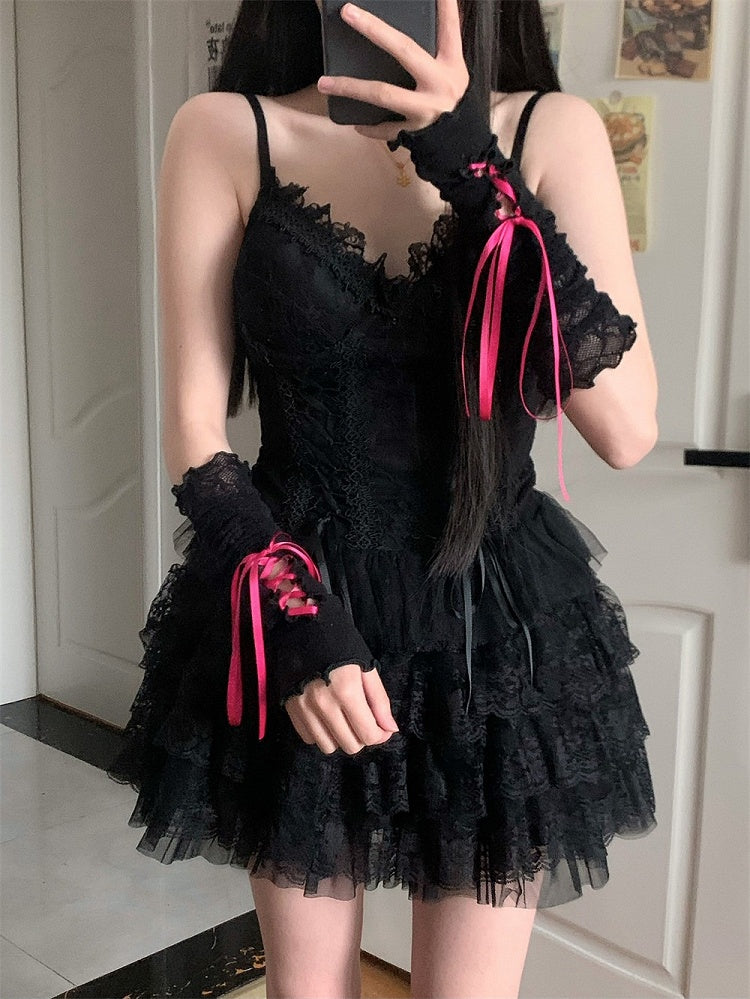 Style Trim with Lace Design Ballet Colors Sleeves 5 Arm Lace-up
