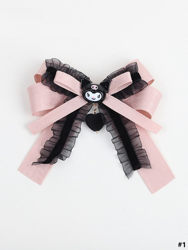 Cute Options Lolita 3 Bowknot Pink Sweet-Edgy Lace Black Hairclip