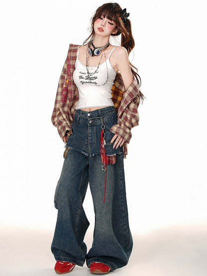 Gefälschtes zweiteiliges blaues Jeans-Design mit weitem Bein