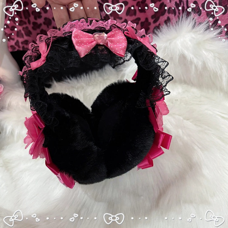 Leopard Print Gyaru Fashion with Floral Hime Pink Earmuffs