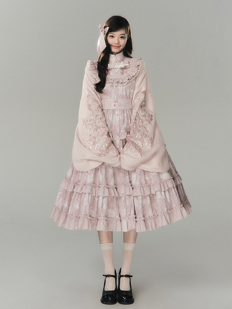 Pink Sweet Lolita Layered Skirt Sleeveless Dress with Embroidery - Yimu Walnut