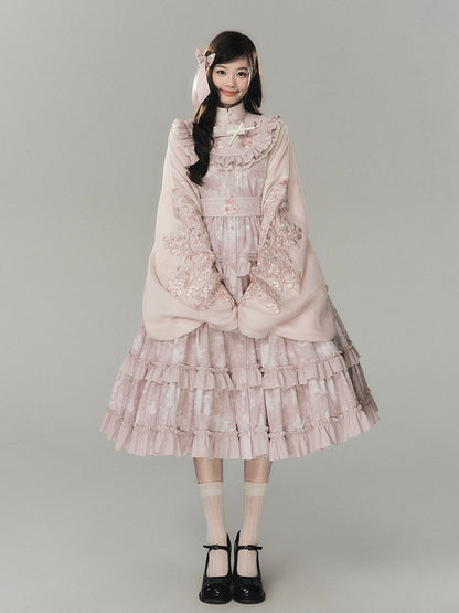 Pink Sweet Lolita Layered Skirt Sleeveless Dress with Embroidery - Yimu Walnut