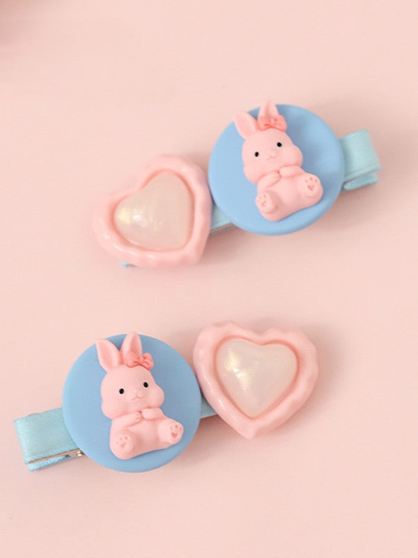 Sweet Blue/Pink Bunny Lolita Hairclip Heart