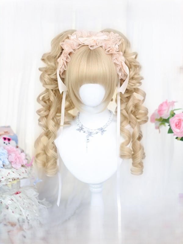 Short Double Cut Ponytails With Brown/Blonde Curly Wig Bob