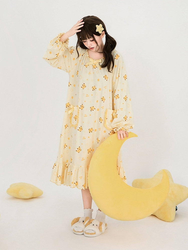 Yellow Mango Print Peter Pan Dress - Tan Tuan