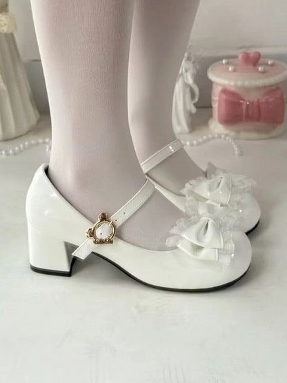 Mary with Round White Janes Bow Sweet Toe Lolita Mid-heel
