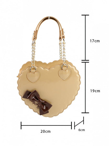 with and Heart Tea - Zipper Bag Cookie Accent Lolita Closure Sweet Shape 2-Way Milk Bow