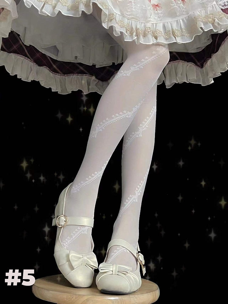 6 Options Semi-sheer Print Lolita Tights