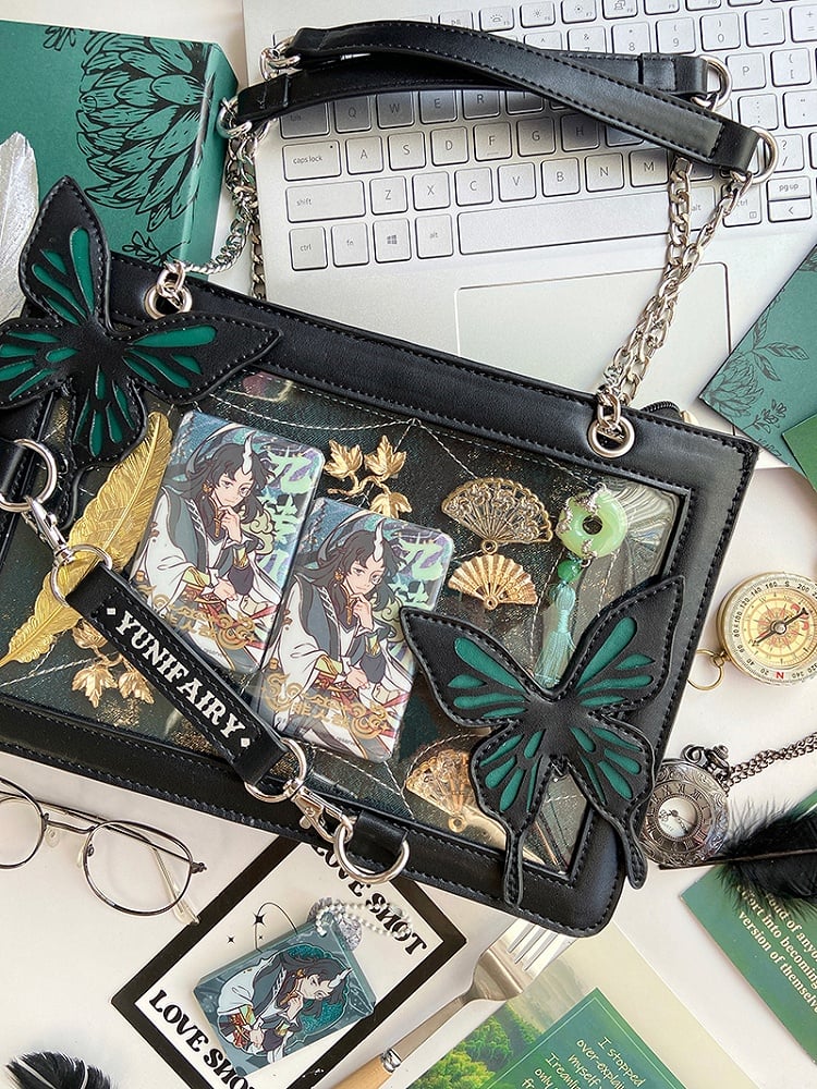 Ita Butterfly Kapazität mit grüner Schulter und Details Kleine Tasche Gold – Spiderweb