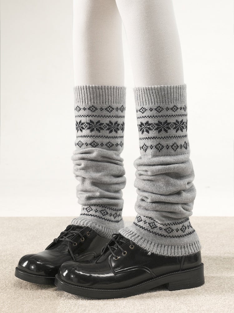 Snowflake Pattern Leg Knitted Retro 4 Colors Warmers