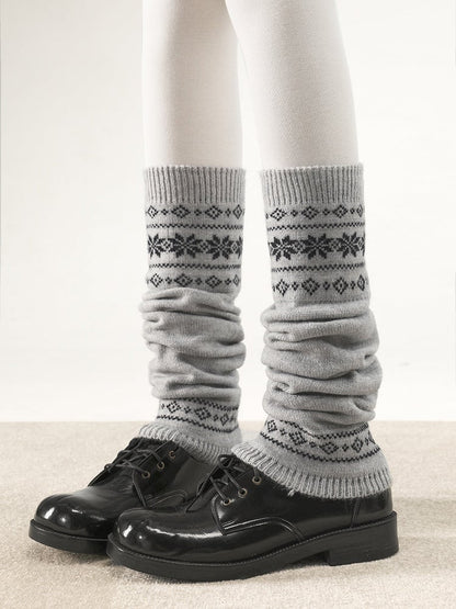 Snowflake Pattern Leg Knitted Retro 4 Colors Warmers