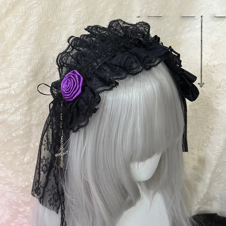 5 with - Gothic Lolita Options Accents Hairbands Lace Color Web Rose/Spider (Red
