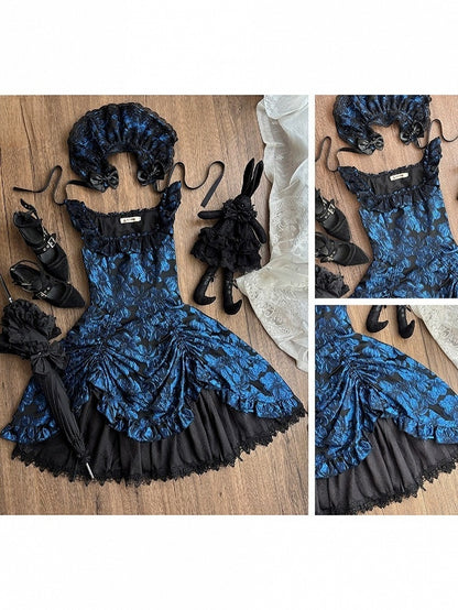 Dark Blue Ruffled JSK Gothic Lily - Miss Point