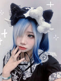 Black Plush Kitty Ears Hairband with Bone and Wing Decor