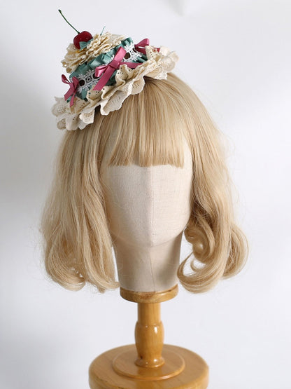 Cherry Hat Lace Sweet Mini Lolita Details Bowknot GreenPink Decorated Trim