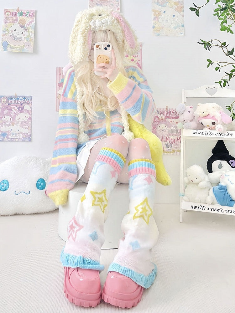 Mitaines tricotées Manga Pastel Étoile Y2K Évasées