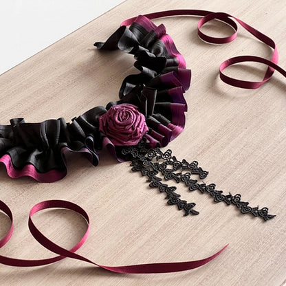 with Lace Black Ruffled Choker Rose Tassels Gothic Accent and Purple