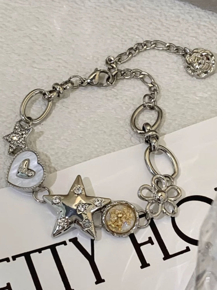 Silver Starand Floral Bracelet