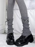 Warmers Slouchy Ribbed Gingham Dark Bow Gray Leg