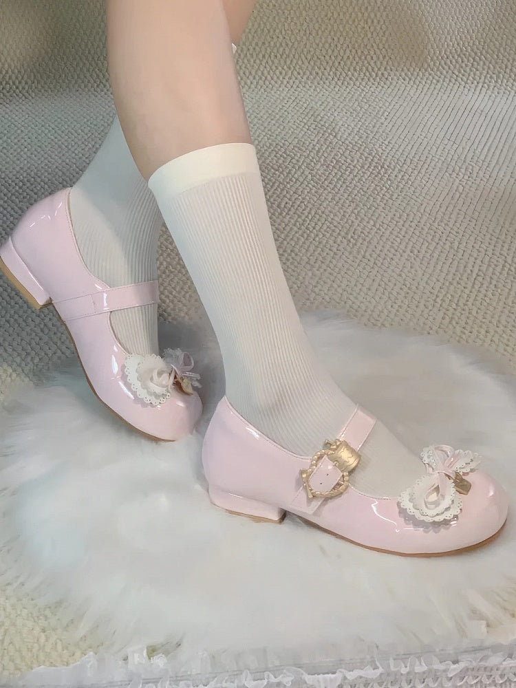 Multi-layer Cake Bows Light Pink Buckle Low Heels with Sweet