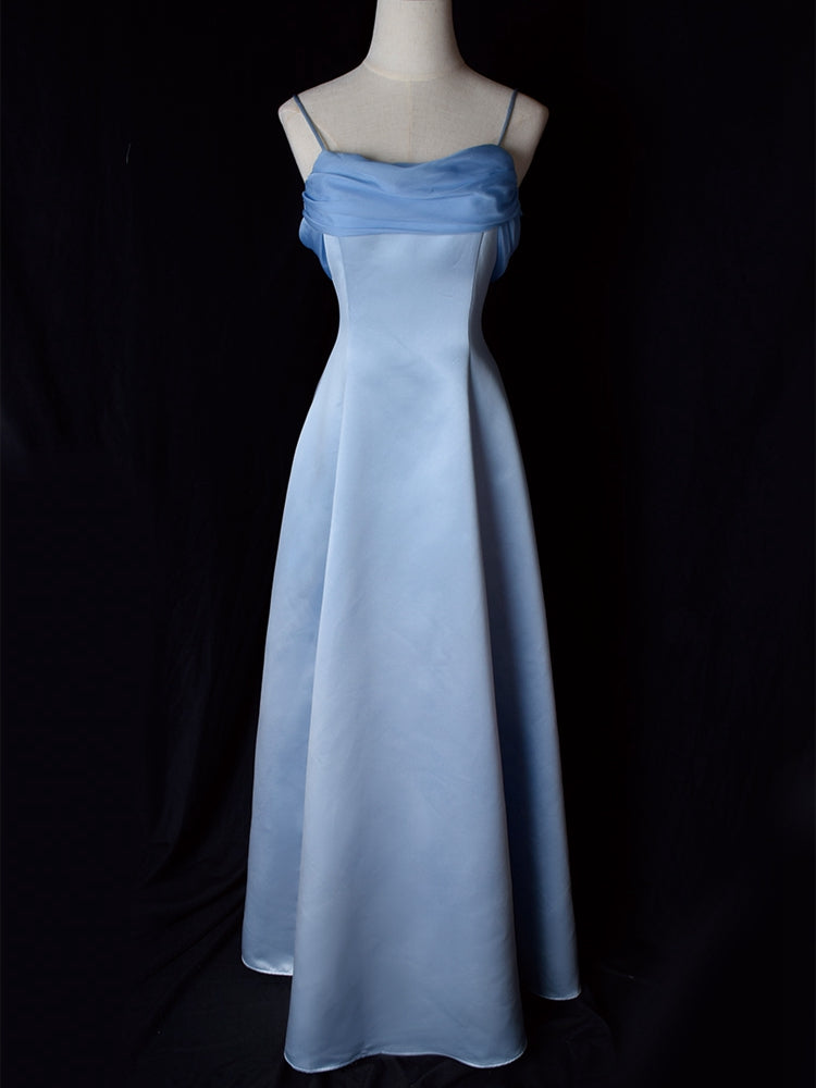 Blue Vintage Satin Spaghetti Strap Gown - Red Lychee Manor