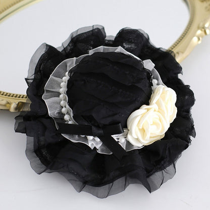 Beaded Lace Camellia Design Trim Mini Black Decorated Hat