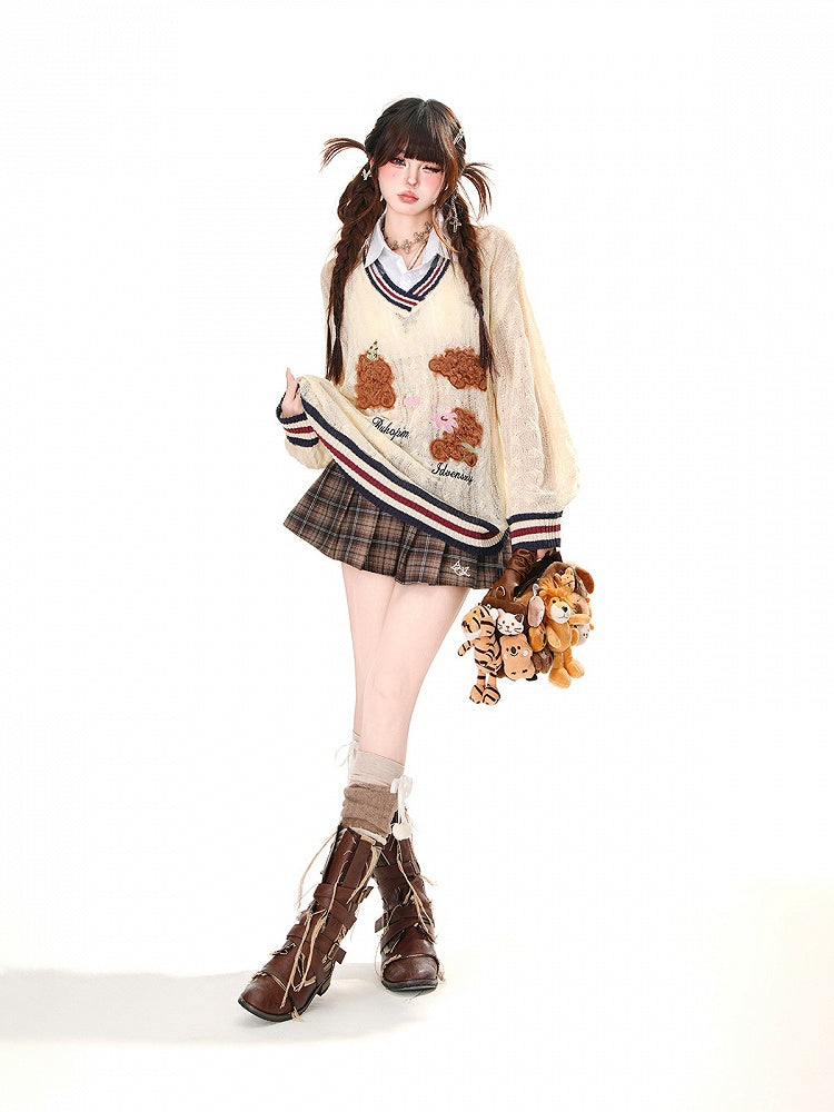 Faltenrock im modischen Stil mit Schnallengürtel und freiem Plaid Preppy Coffee Millard