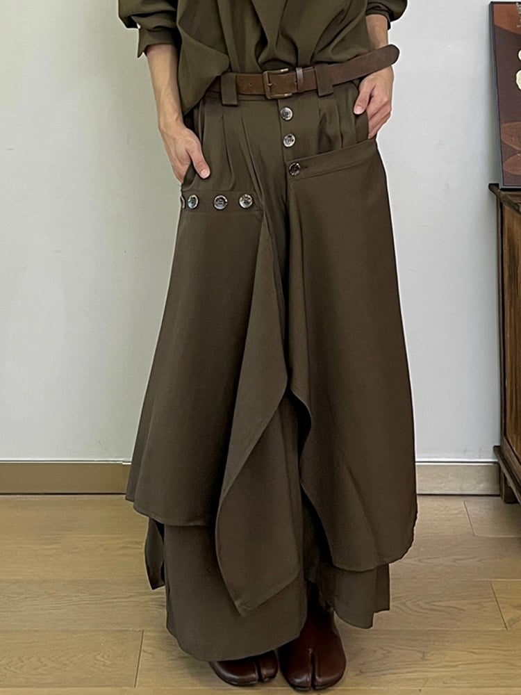 Coffee Brown Asymmetrical Design with Loops Belt Skort