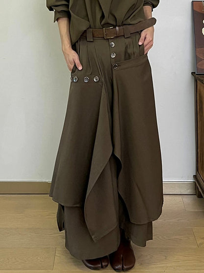 Coffee Brown Asymmetrical Design with Loops Belt Skort