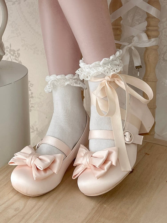 Top Janes Beige at - Mary Round Lace-up Bow Ankle Satin Toe