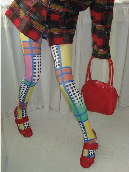 Pattern Geometric Color-Block Pantyhose