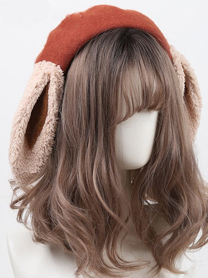 Lop-eared Lolita Bunny Beret Sweet Khaki/Red