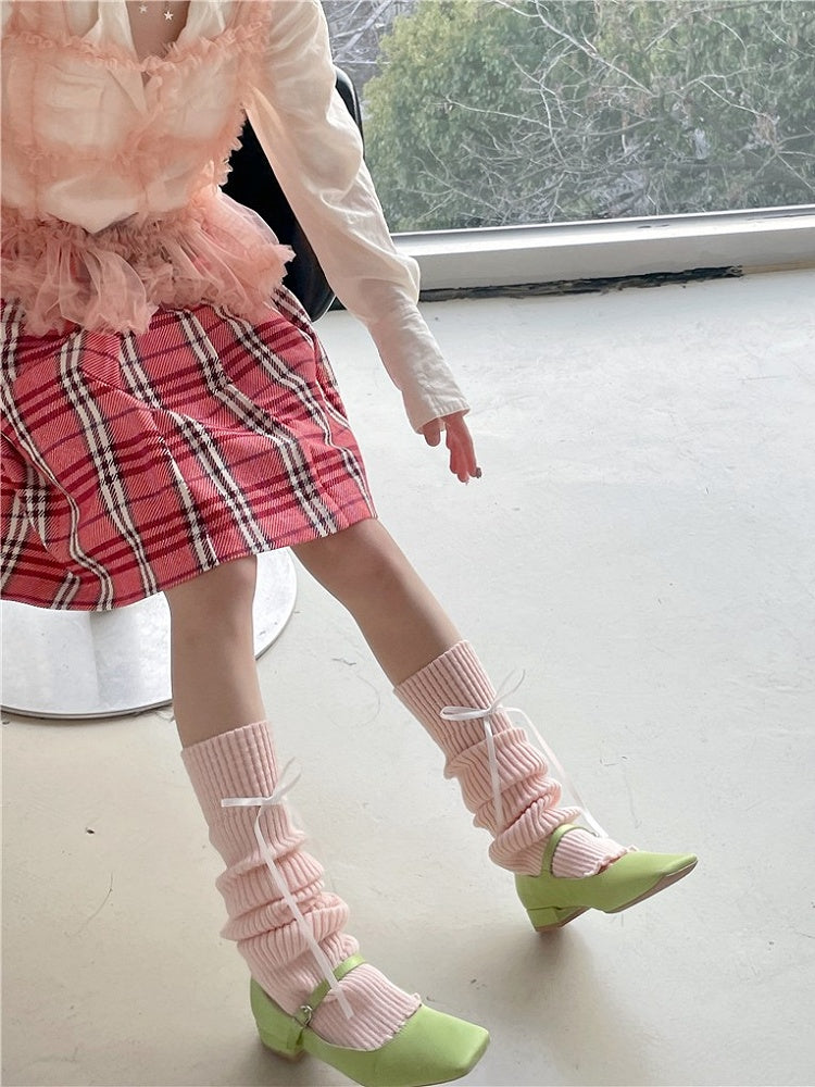 Ribbon Warmers Options Color Leg Bow 7 Knitted With Detachable 55CM