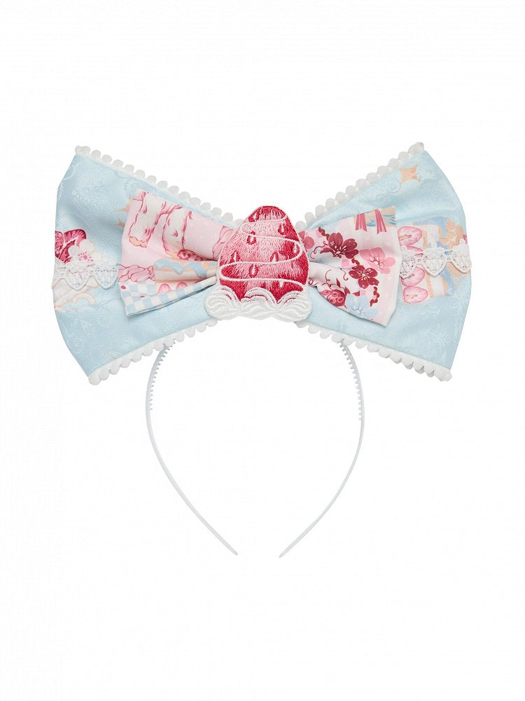 Bow Lolita KC with Strawberry Embroidery in Pink or Blue - San Sheng Du