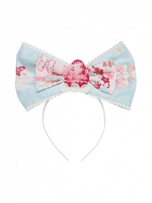 Bow Lolita KC with Strawberry Embroidery in Pink or Blue - San Sheng Du