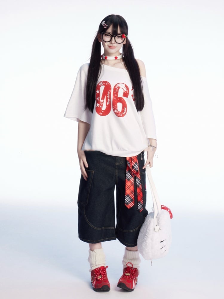 ウエストハート刺繍ワイドレッグカーゴジーンズ ブラック ロー