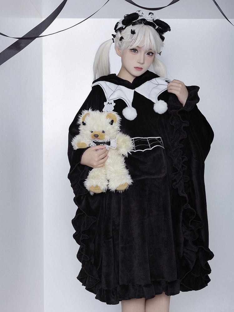 ブラックリトルゴーストマント + スパイダーウェブ刺繍カラー