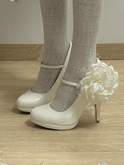 Detail Floral Classic Off-white with High-heel Lolita Shoes